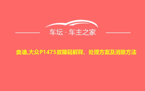 奥迪,大众P1475故障码解释、处理方案及消除方法