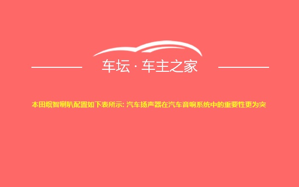 本田缤智喇叭配置如下表所示: 汽车扬声器在汽车音响系统中的重要性更为突