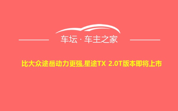 比大众途岳动力更强,星途TX 2.0T版本即将上市