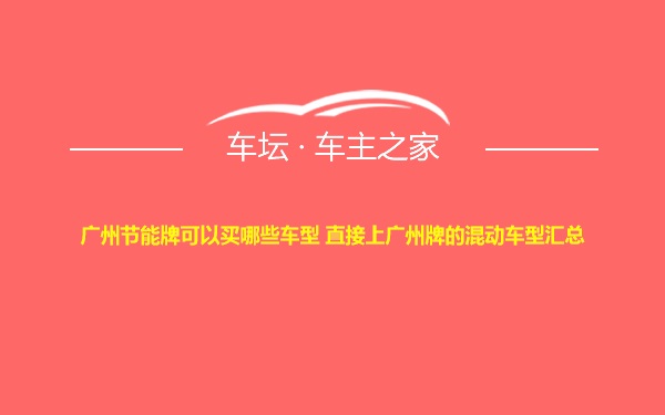广州节能牌可以买哪些车型 直接上广州牌的混动车型汇总