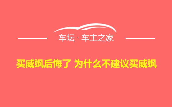 买威飒后悔了 为什么不建议买威飒